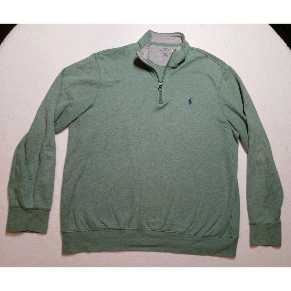 Polo Ralph Lauren Men L Quarter Zip Pullover Sweatshirt Heather Green Pony NWOT